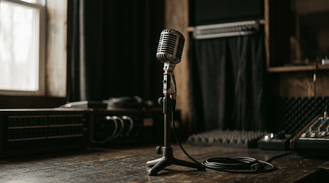 Microphone vintage sur pied dans un studio d'enregistrement