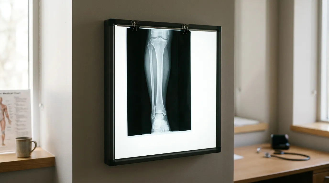 X-ray of a leg on a light box in a medical office