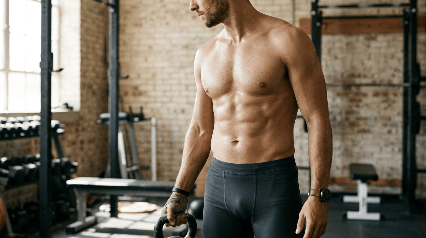 Bras musclé versant de la créatine en poudre dans un shaker de sport