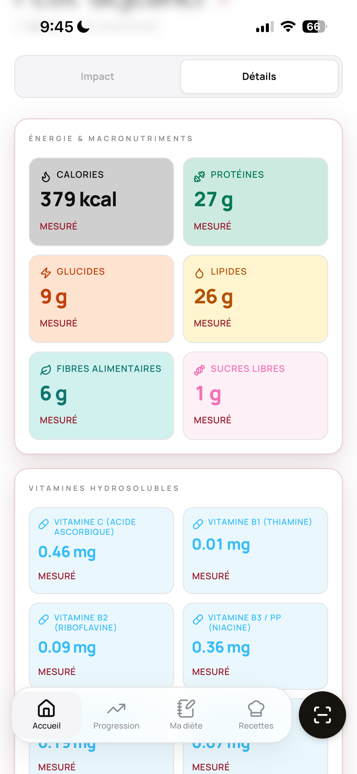 Détail nutriments HALOIA · calories, macros et vitamines mesurés