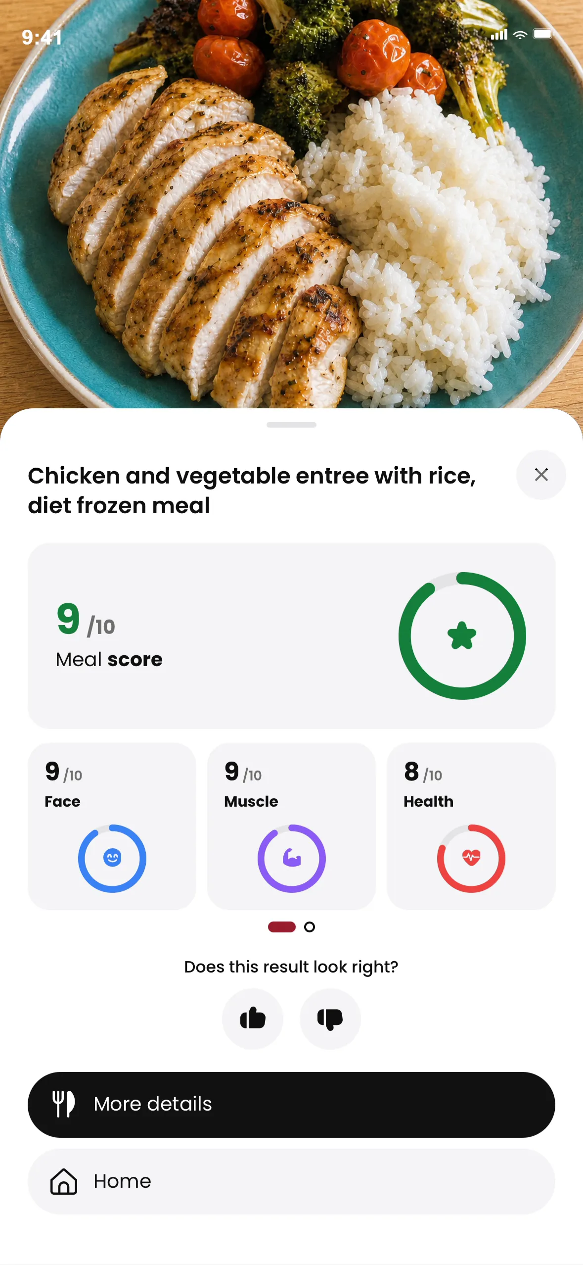 HALOIA scan result · meal score generated from a photo